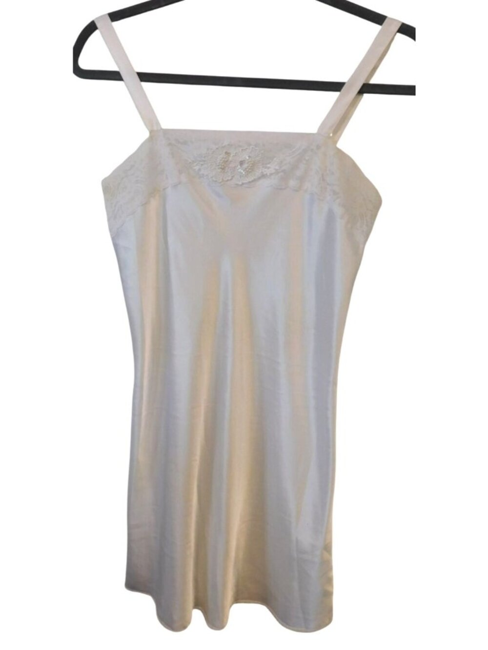 Vintage Escapades L White Satin Chemise Nightgown Lace Made USA 90s Bridal